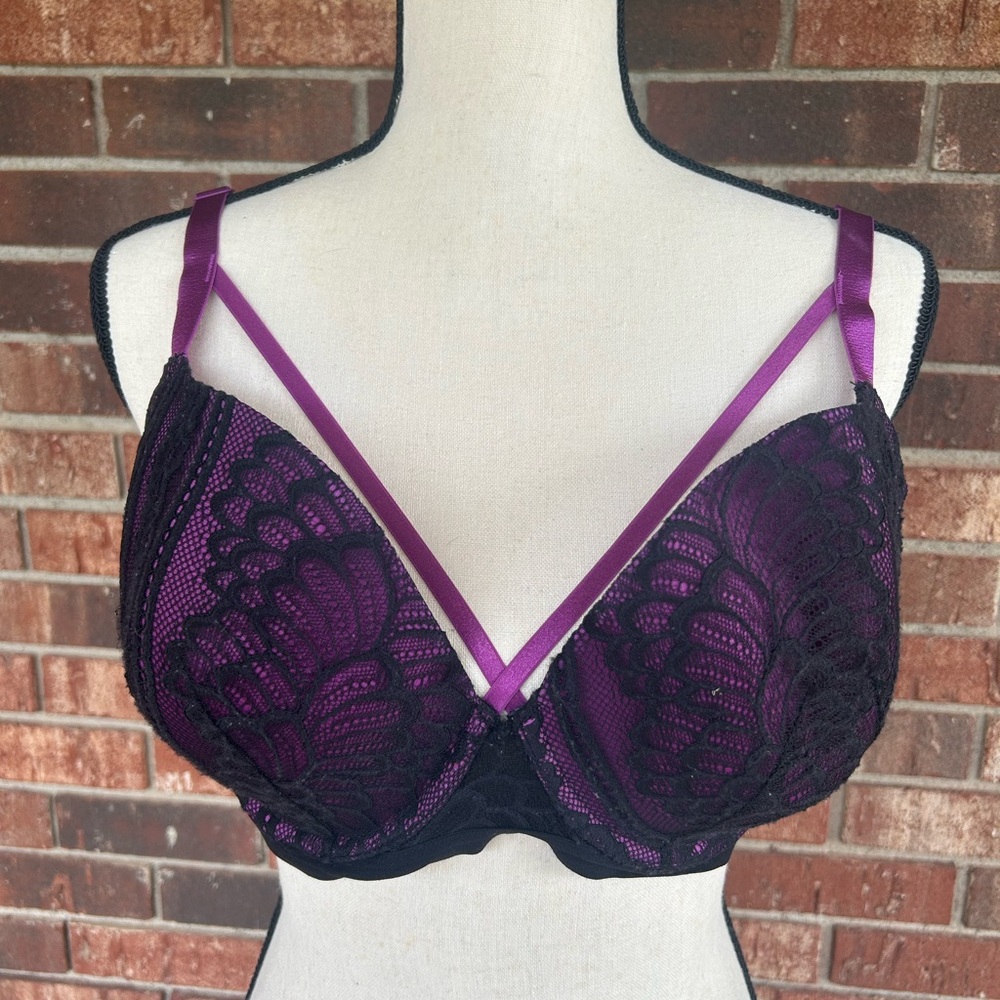 Adore Me Purple and Black Lace Bra